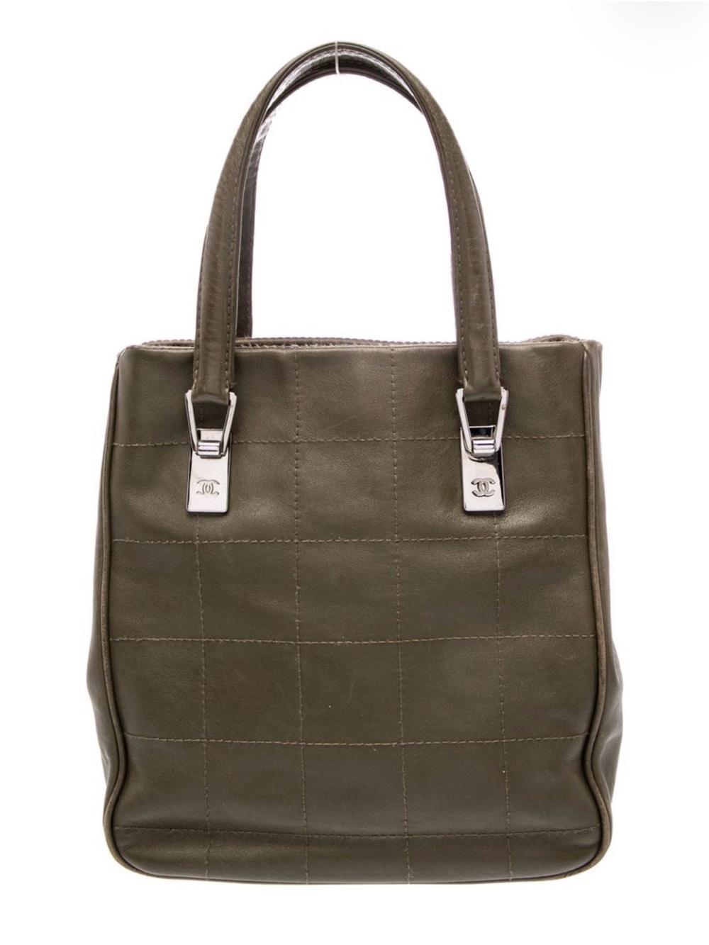 CHANEL Olive Green Quilted Leather Top-Handle Tote
